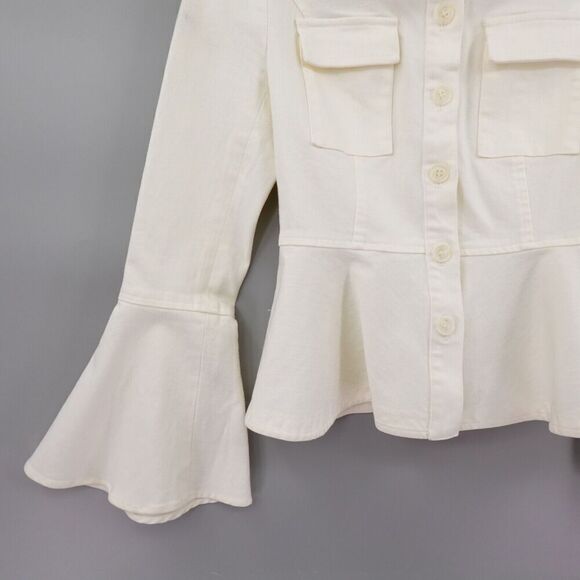 Scripted Peplum Jacket Womens XS Cream Flared Sleeve Canvas Fitted Mod 70s Retro - Picture 5 of 16